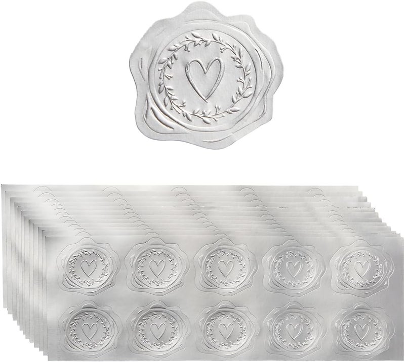 Homtable 300 Pieces Embossed Silvery Foil Stickers for Envelopes, Wedding Invitations, Christmas Greeting Cards Envelopes (Silvery Heart-Love) - Image 1